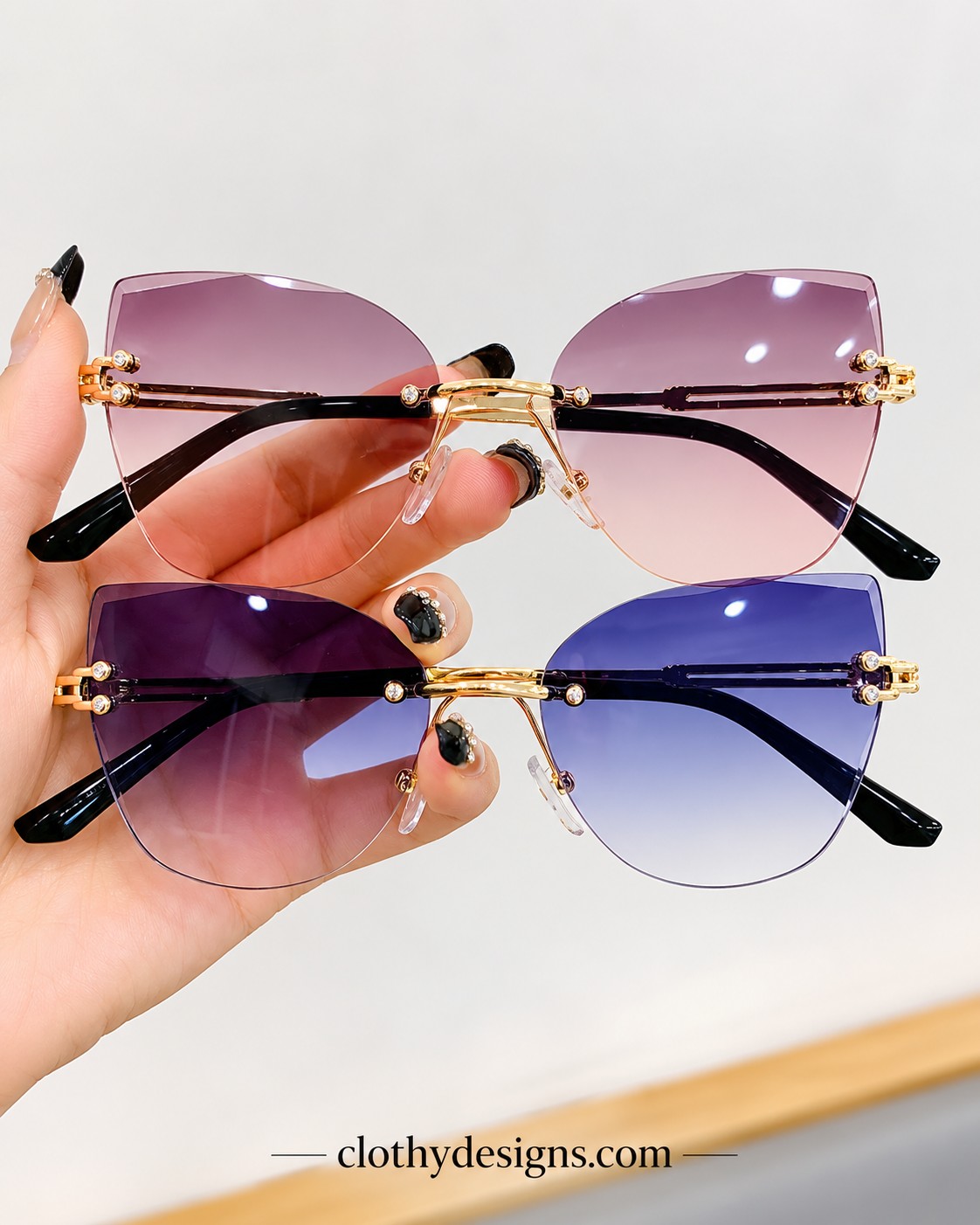 Women’s Rimless Cat Eye Sunglasses – Gradient Lens UV400 Protection Fashion Party Shades